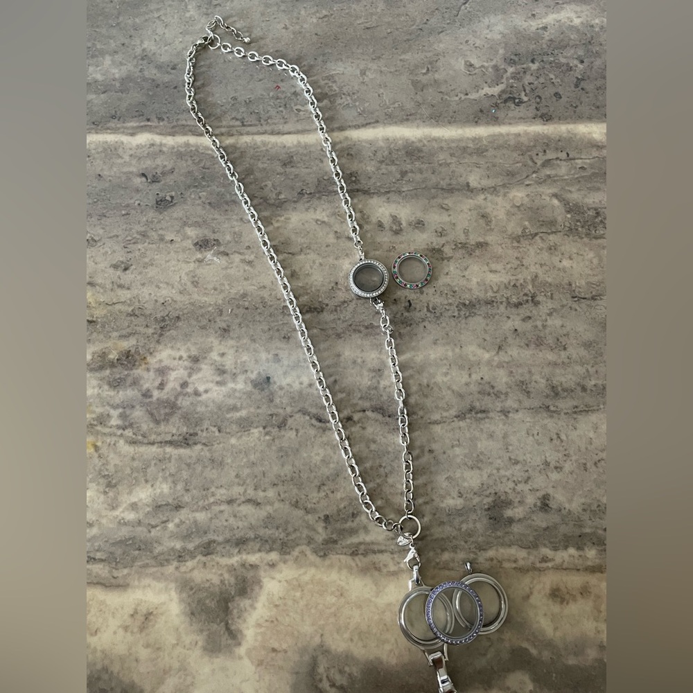 Origami owl lanyard chain. Three lockets. 3 faces- jeweled.